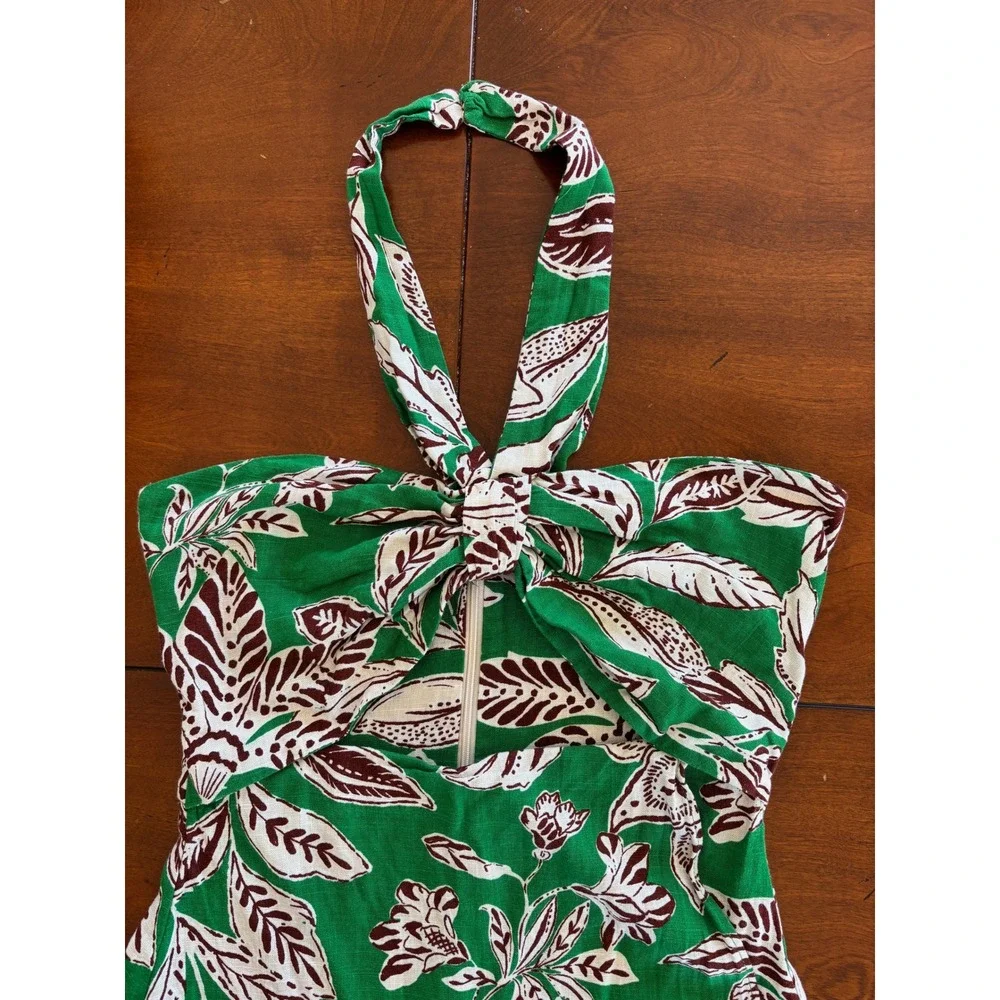 Zara‎ Tropical Green Floral Halter Cutout Romper Mini Skort Jumpsuit Linen Blend